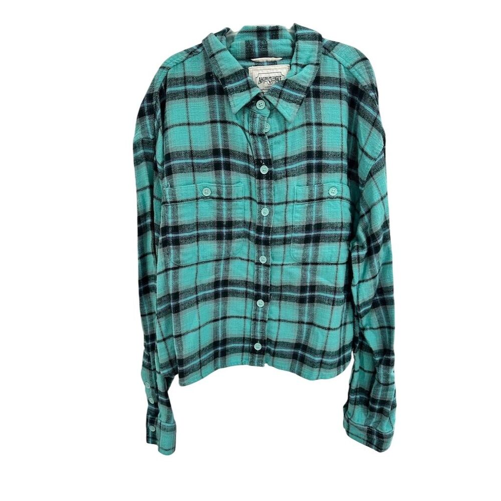 American Eagle Women's Plaid Button-Up Shirt Long Sleeve Size M